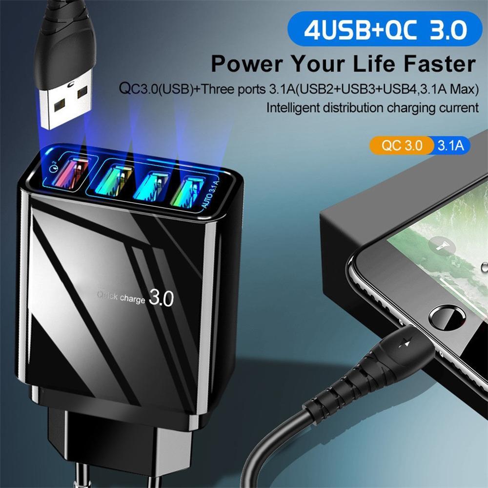Illuminated 4USB Mobile Phone Charger 3A Charging Head Swift Shop USA