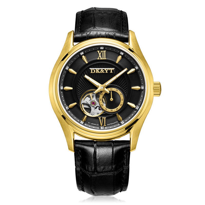Factory spot cross-border popular full automatic window through small eye through mechanical watch formal sports men''s Leather Watch SwiftShop