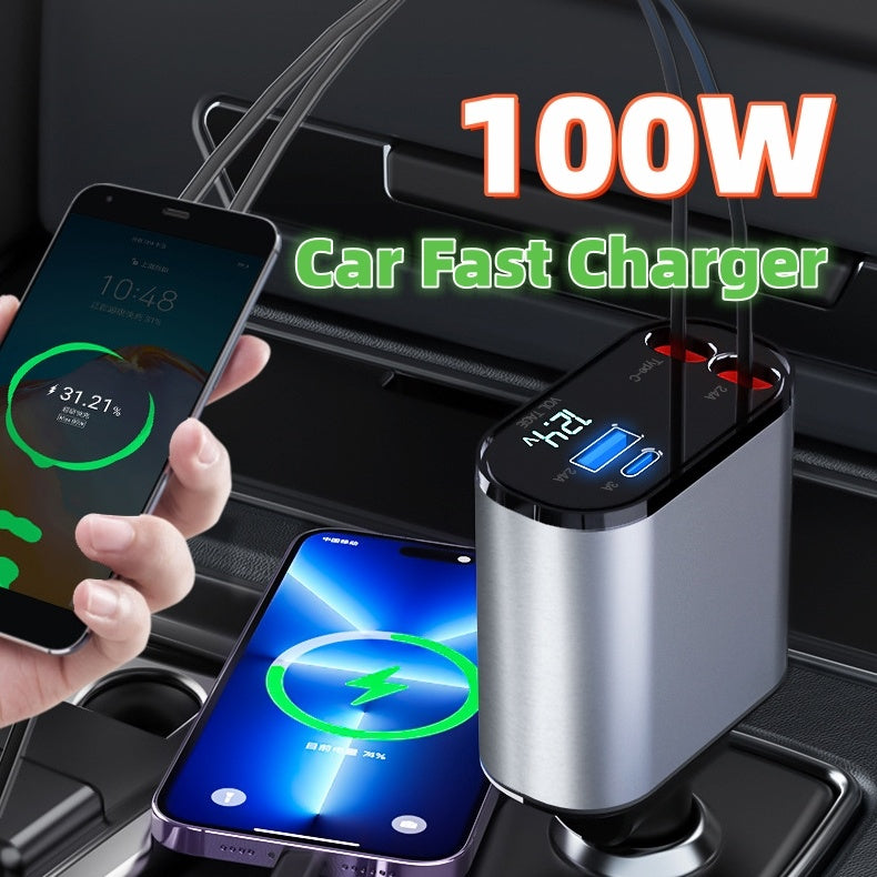 Metal Car Charger 100W Super Fast Charging Car Cigarette Lighter USB And TYPE-C Adapter SwiftShop