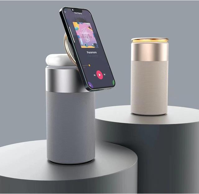 3 In 1 Multi-Function IPhone And AirPods Wireless Charger Portable Bluetooth Speaker With Touch Lamp For Home And Office SwiftShop